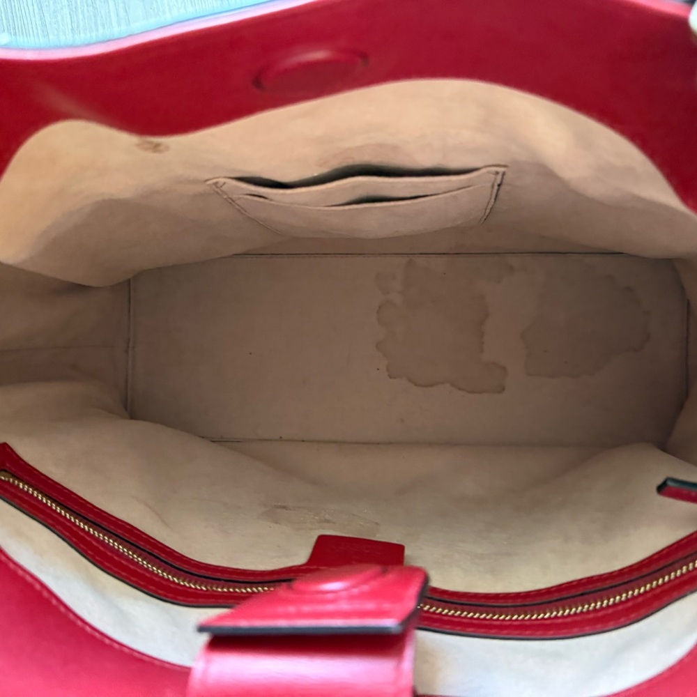Gucci Red Leather Tote with Embossed GG and Gold Chain Handles - Picture 14 of 16